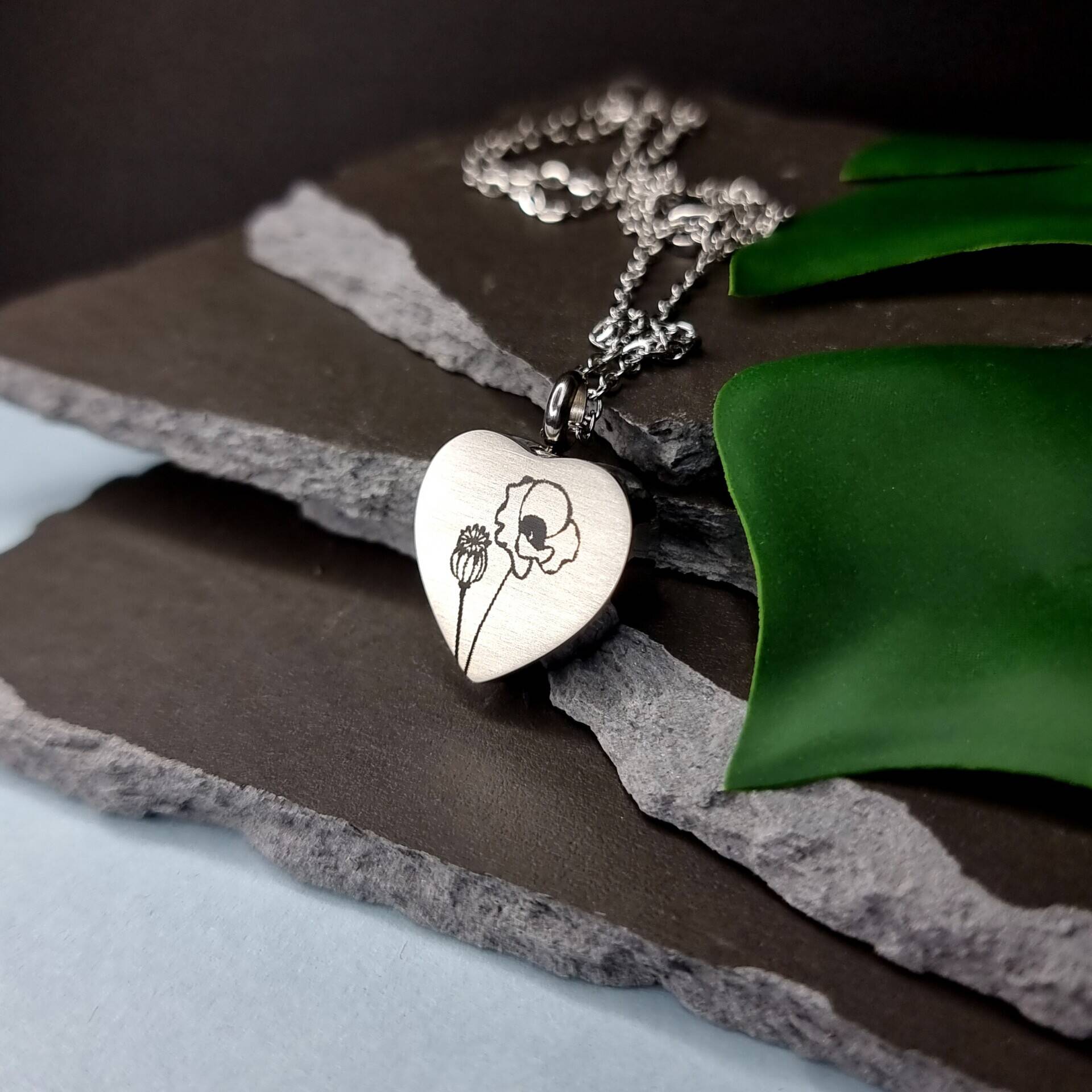 Poppy Engraved Keepsake Memorial Necklace Poppy Engraved Keepsake Memorial Necklace